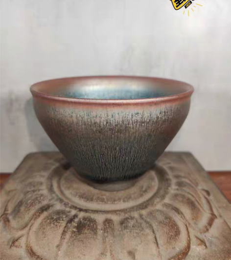 陈国飞，建盏，银兔毫，束口盏，松影，杯 满...