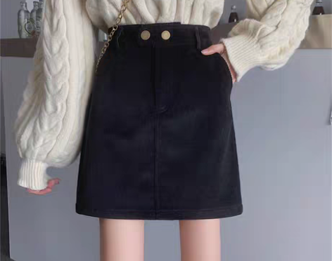 转卖大码灯芯绒a字半身裙女秋冬高腰百搭包臀...