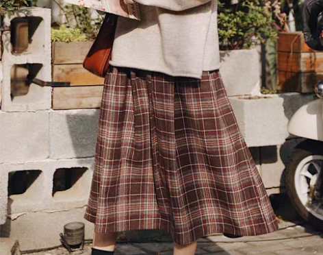 转卖日系奶茶格子裙半身春学生文艺复古a字高...