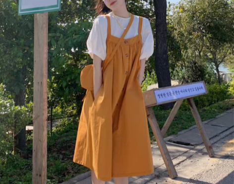 转卖艺术生奶甜背带裙女夏季2022新款小个...