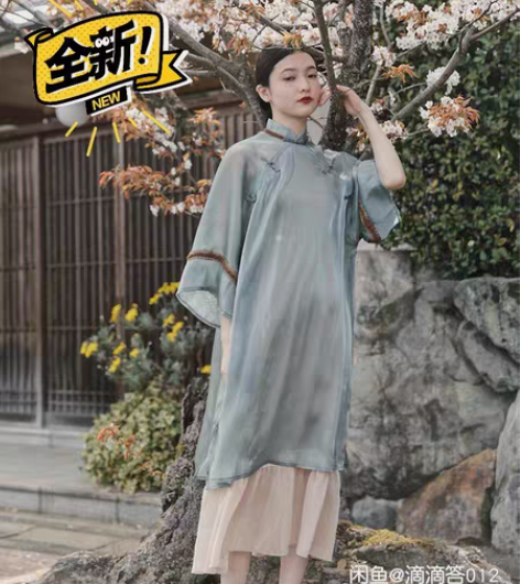 转卖茉莉和扶苏原创《绿水生凉》松石绿汉服中...