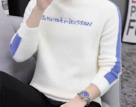 南极人仿水貂绒毛衣男士冬季加绒加厚半高领针...