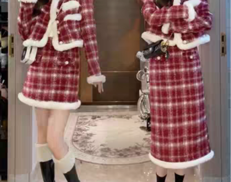 转卖圣诞新年女装秋冬装搭配一整套显瘦法式小...