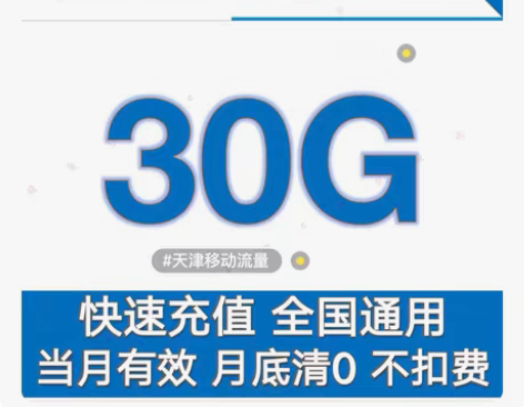 天津移动流量充值30G全国通用流量叠加油包...