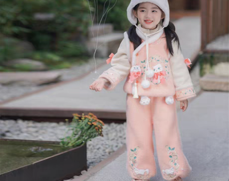 转卖汉服女童冬款加厚加绒保暖儿童新年中国风...