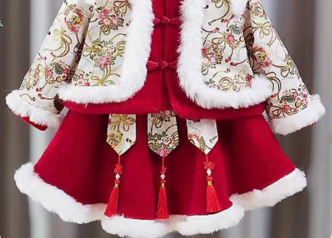 包邮汉服冬装新年衣服兔年拜年服童装加棉唐装...