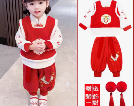 转卖儿童冬装表演服幼儿园园服加绒加厚拜年服...