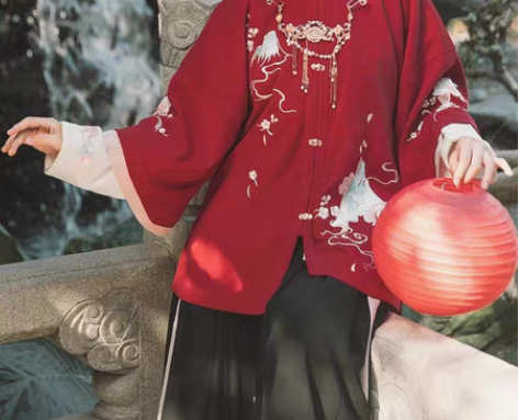 全新 汉尚华莲白雪歌半袖红色+江雪马面裙黑...