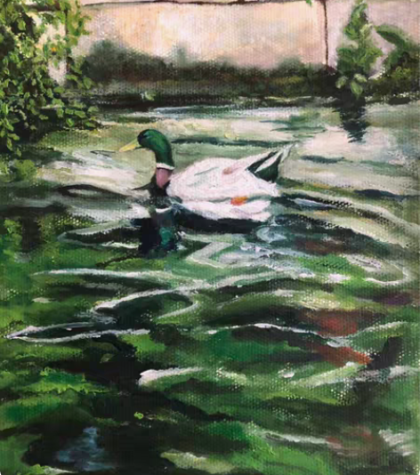 春水图、帆船、划船的男人和狗，原创水彩手绘...