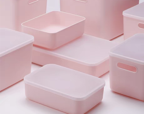 转卖tenma天马桌面带盖收纳箱收纳盒粉色...