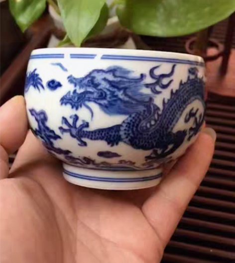 青花海水龙纹杯  气窑精品  容量150C...