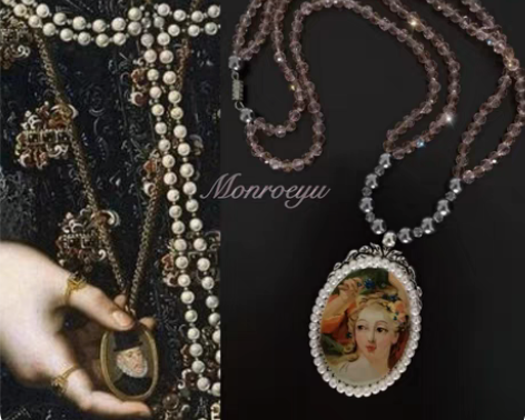 西洋古董vintage风微型画洛可可小姐油...