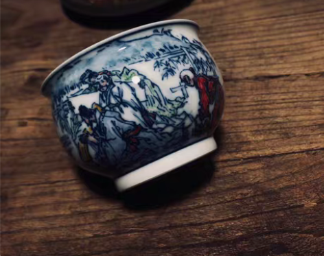 新创意绘画竹林七贤青花杯 新创意绘画竹林七...