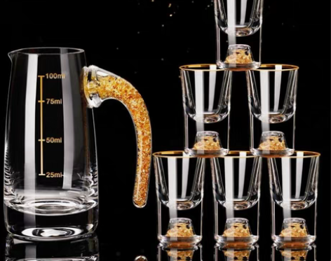 创意奢华镶金水晶玻璃金箔酒盅分酒器套餐白酒...