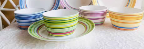 条纹碗碟一套90元,4款不同色盘子,4款不同色碗,共8件都是... 条纹碗碟一套90元,4款不同色盘子,4款不同色碗,共8件都是...