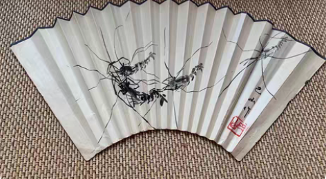 当代画虾第一人，巴山先生80年代扇面。苏州...