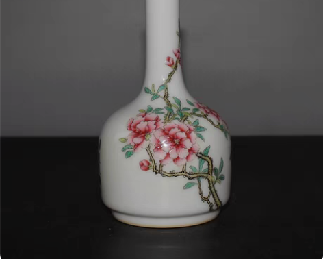 包邮清代手绘粉彩花卉摇铃瓶青花六字官窑款釉上彩古玩古董精品高...