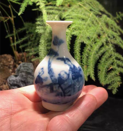 包邮民国 青花教子图故事纹玉壶春赏瓶（小器...