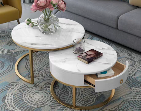 转卖北欧岩板圆形茶几抽屉网红简约现代小户型...