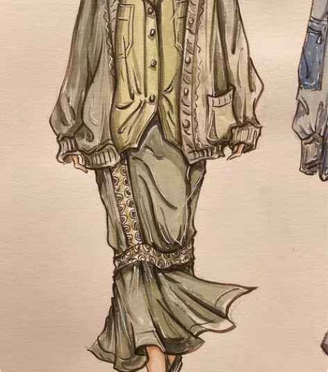 服装效果图 马克笔 水彩 画风如图 线稿 ...