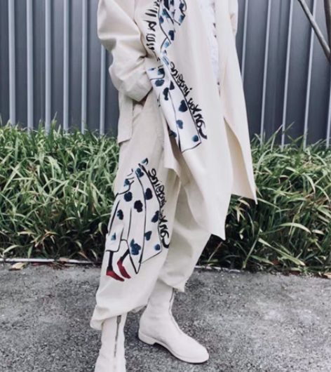 Yohi17ss朝仓优佳手绘长款棉麻西装外...