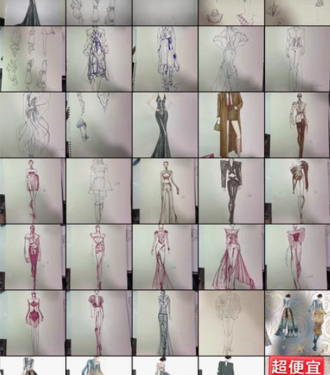 服装设计手稿 线稿十张三十元 上色稿五张三...