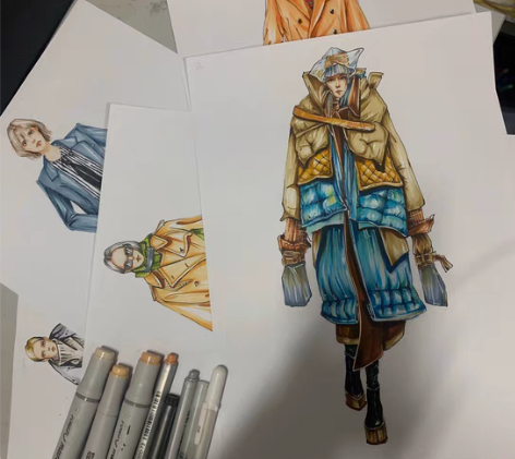 手绘服装效果图 款式图手绘！马克笔手绘 可...