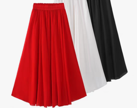 转卖白色雪纺广场舞红裙子跳舞红色半身裙小个...