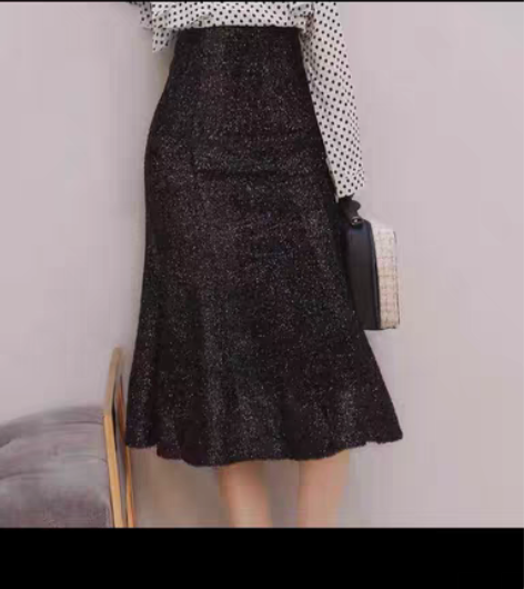 包邮秋季半身长裙 鱼尾裙新款亮晶晶高腰鱼尾...