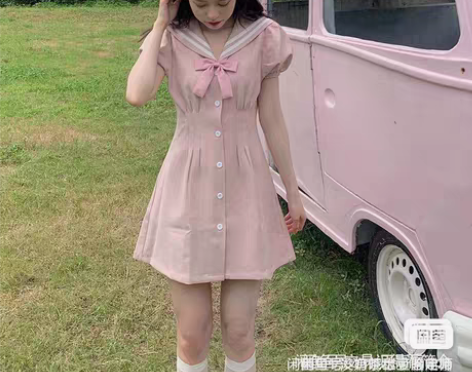 包邮三蚊鱼高腰连衣裙女夏季新款日系收腰a字...