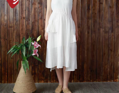 转卖木耳边拼接夏新领无袖连衣裙女中长款高腰...