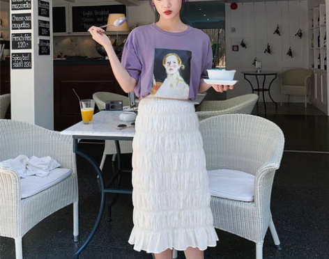 转卖梅子熟了 文艺高腰褶皱半身裙 复古ch...