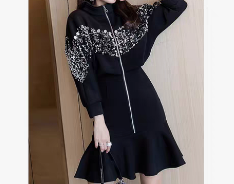 转卖欧货重工亮片收腰蓬蓬裙中长款荷叶边鱼尾...