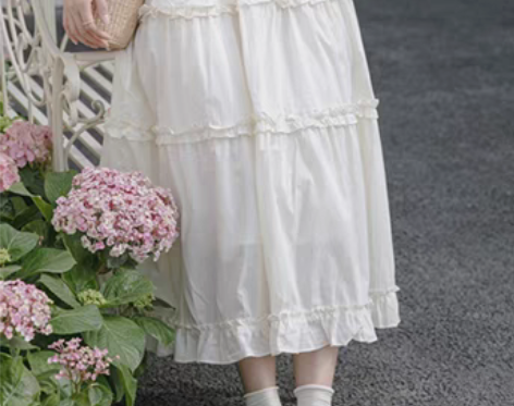 转卖小清新温柔木耳边大摆半身裙女春夏新款高...