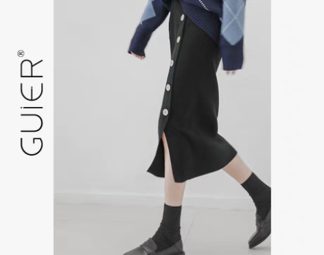 转卖港味针织半身裙2019秋冬新款纽扣开叉...