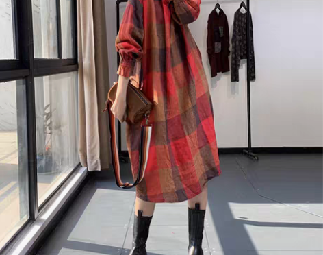 转卖莫里春季原创文艺复古风日系撞色格子宽松...