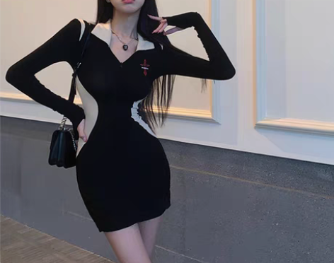 转卖纯欲风性感V领连衣裙女秋冬2021新款...