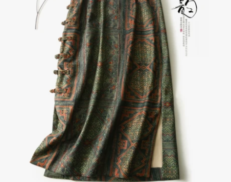 转卖复古时髦民族风中长款半身裙春秋修身显瘦手工盘扣包臀旗袍裙...