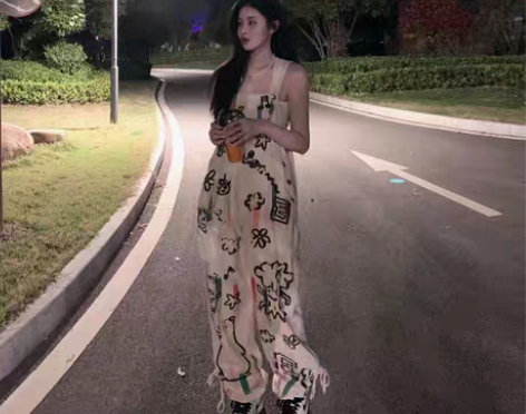 转卖法式高级港风复古宽松涂鸦印花慵懒风小众设计轻奢背… 感兴...