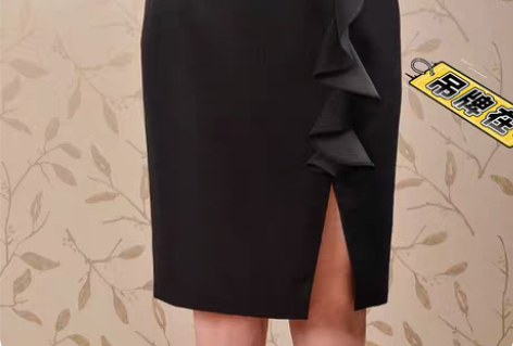 包邮全新1码新款黑色开叉包臀裙职业半身裙中...
