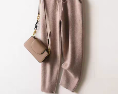 2021秋冬新款显腿瘦山羊绒裤子女高腰宽松...