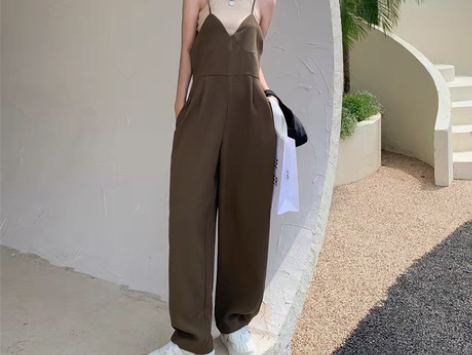 转卖背带裤女夏季薄款宽松阔腿裤高腰显瘦吊带...