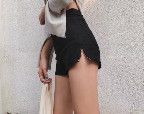 转卖港味复古高腰修身显瘦弹力热裤子百搭A字...