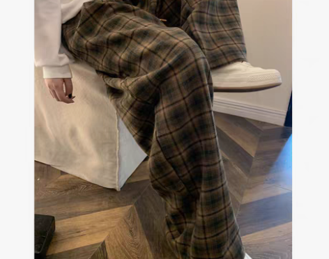 转卖HVIVI毛呢格子休闲裤女秋冬新款高腰...