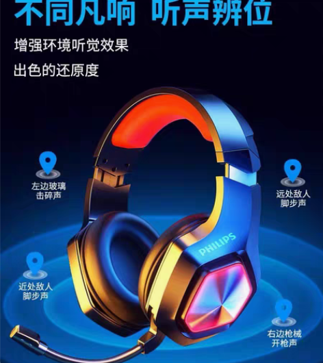 包邮全新 飞利浦头戴式电脑、手机电竞游戏有...