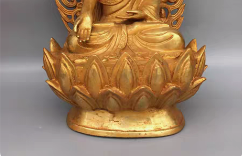 古董古玩旧货纯铜鎏金释迦摩尼佛像背光佛供奉...