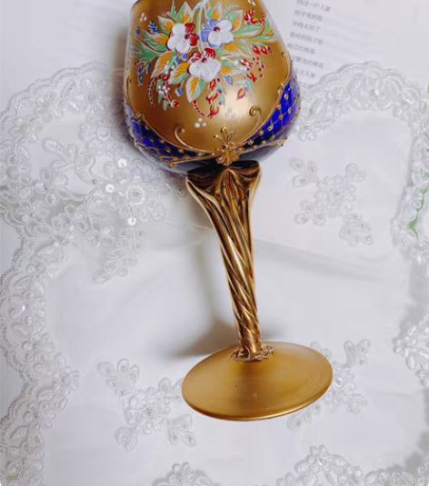 包邮西洋中古波西米亚立体雕刻鎏金酒杯红酒杯...