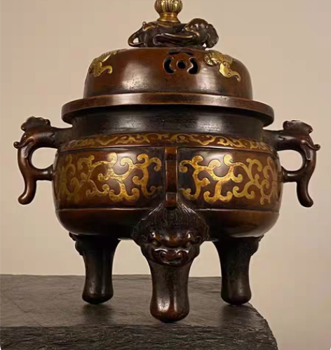 重工艺!紫铜鎏真金 熏香炉 紫铜重工 鎏真...