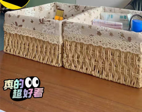 包邮年底特价 超实用森系收纳篮 藤编织布艺...