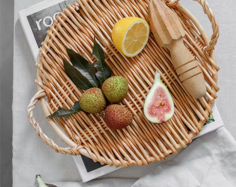 转卖莫语 创意手工圆形双耳藤编托盘 柳条编...